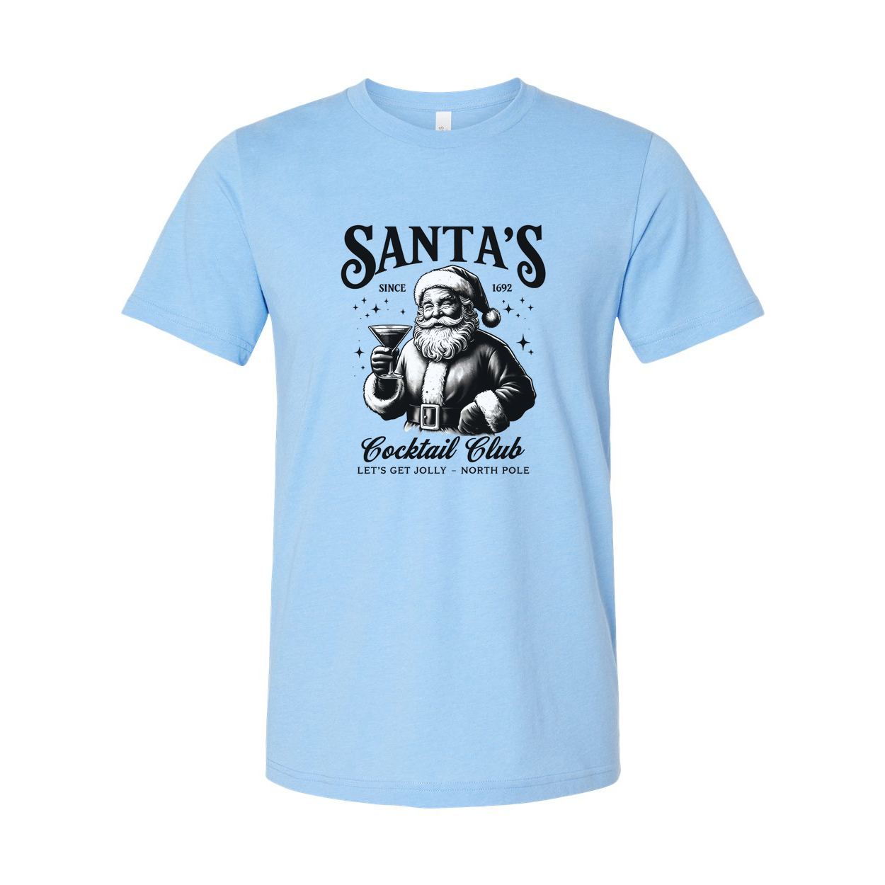 Santa's Cocktail Club Unisex Christmas Graphic Tee Featuring Santa With A Cocktail
