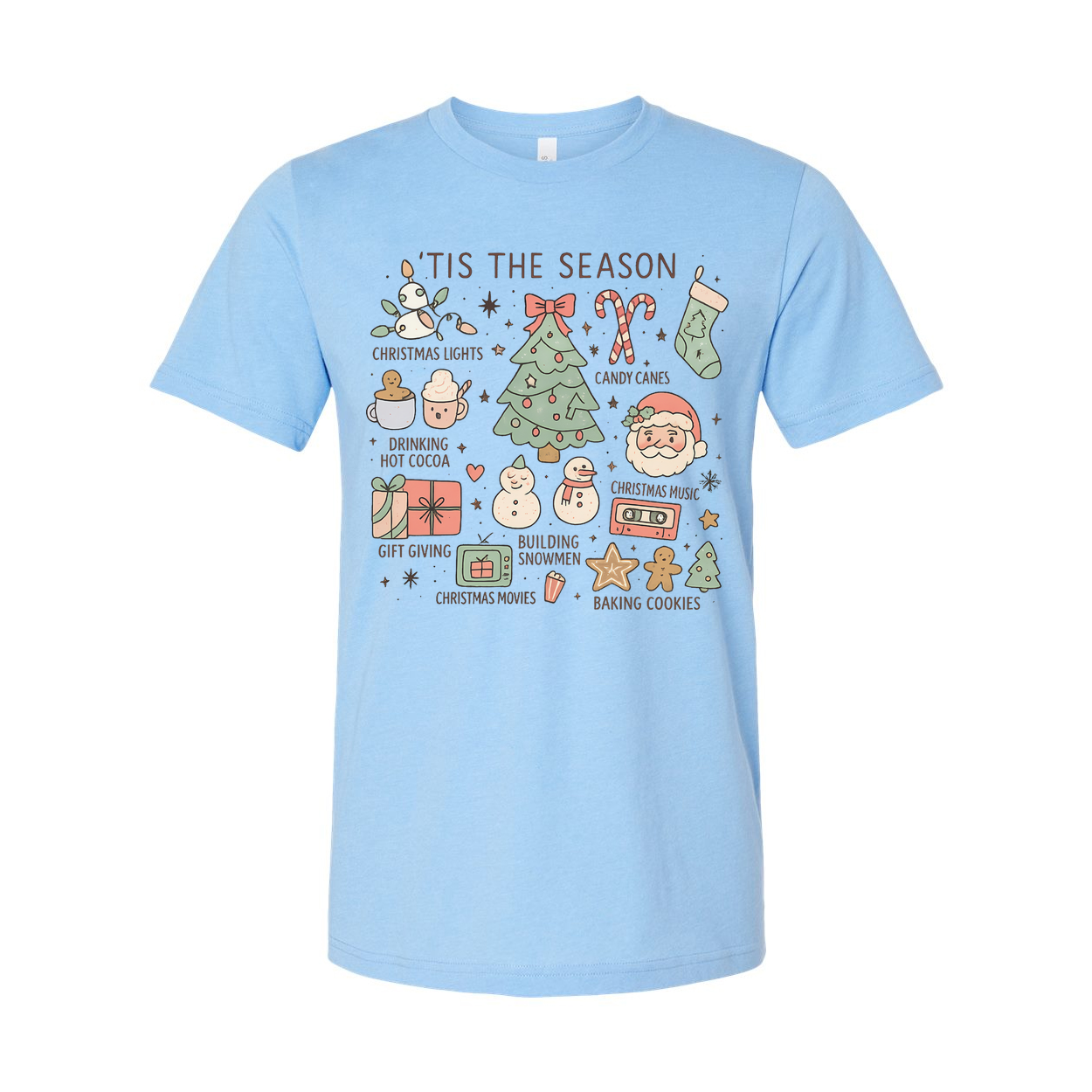 Tis The Season Christmas Unisex T Shirt With Tree And Holiday Icons Graphic Tee Festive