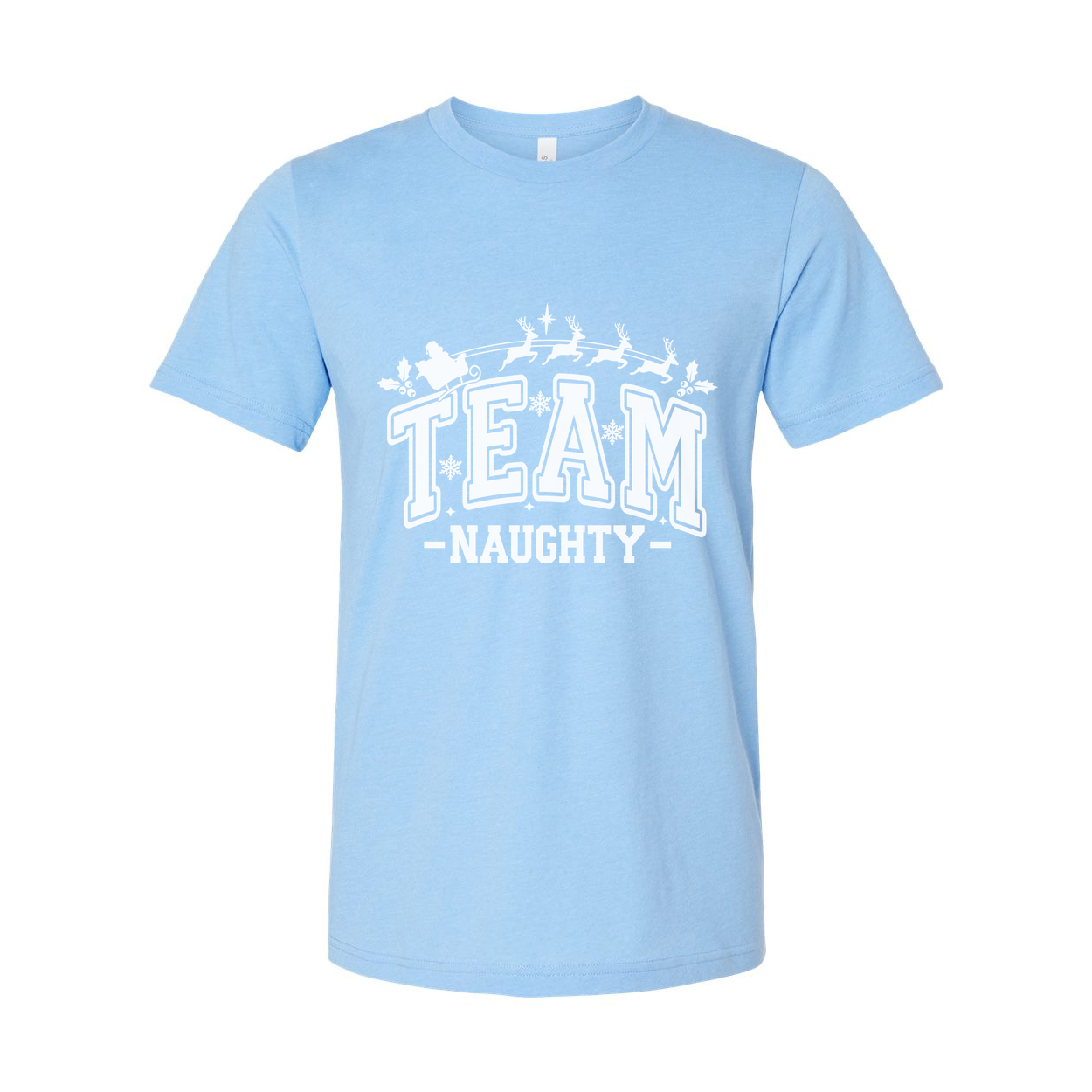 Team Naughty Christmas Graphic T Shirt Unisex Holiday Tee With Santa Sleigh Design