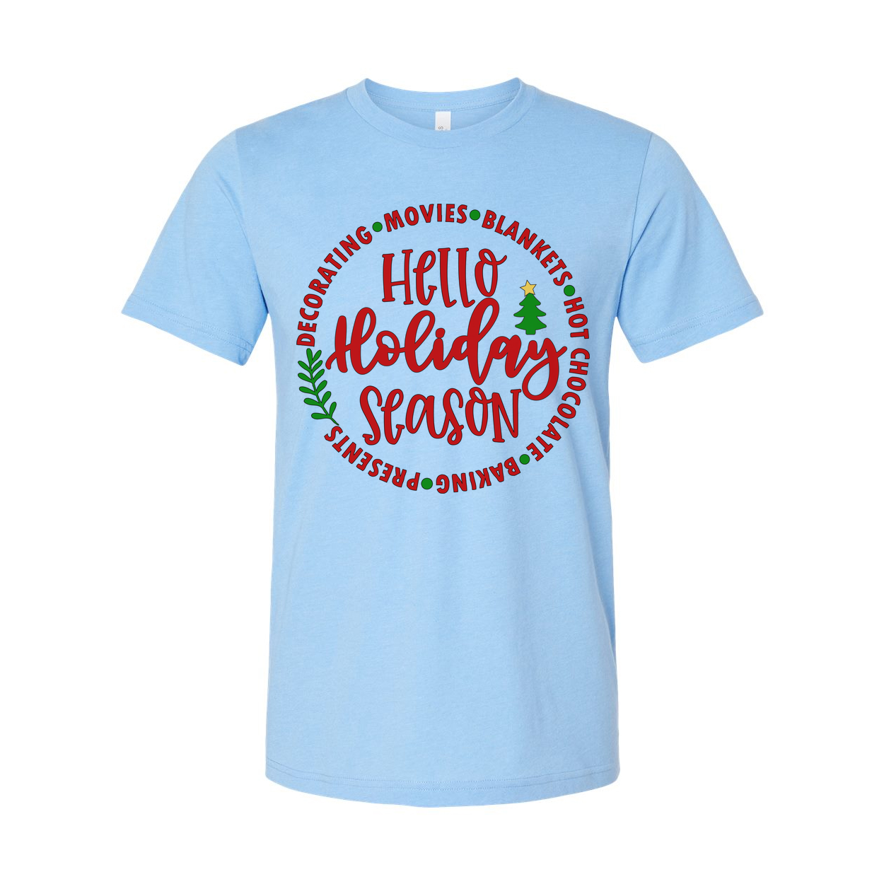 Hello Holidays Season Unisex Christmas T Shirt With Circular Festive Graphic Design