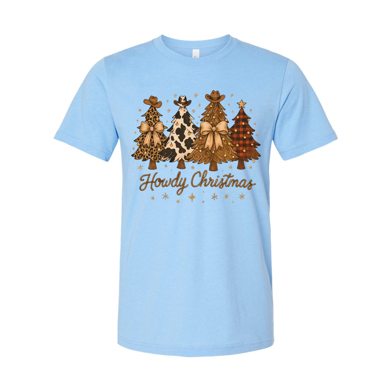 Unisex Christmas T Shirt With Howdy Christmas Tree Graphic Leopard Print Cow Print Plaid Trees