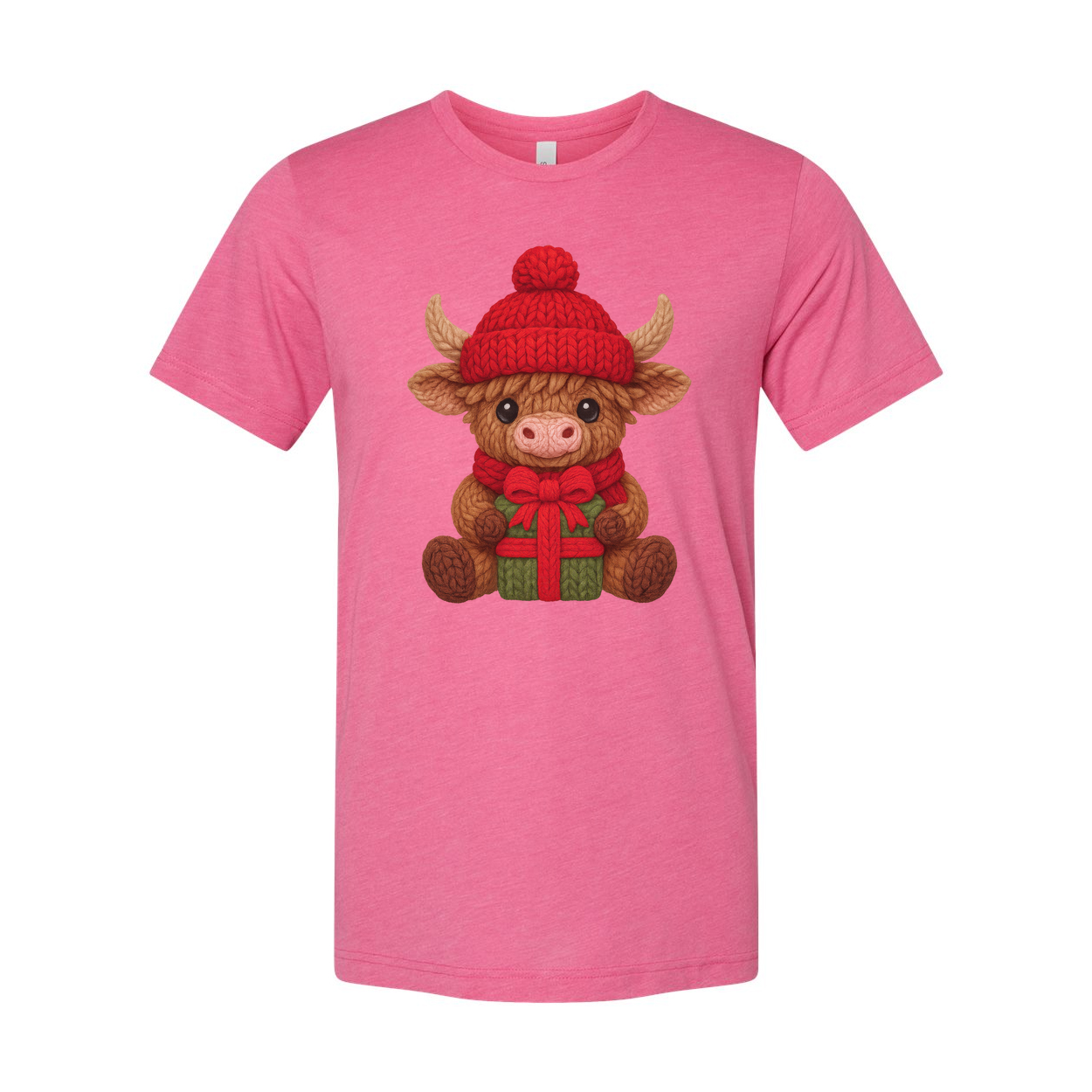 Christmas Knit Cow Calf With Red Hat And Gift Graphic T Shirt For Men And Women Unisex Cotton Tee