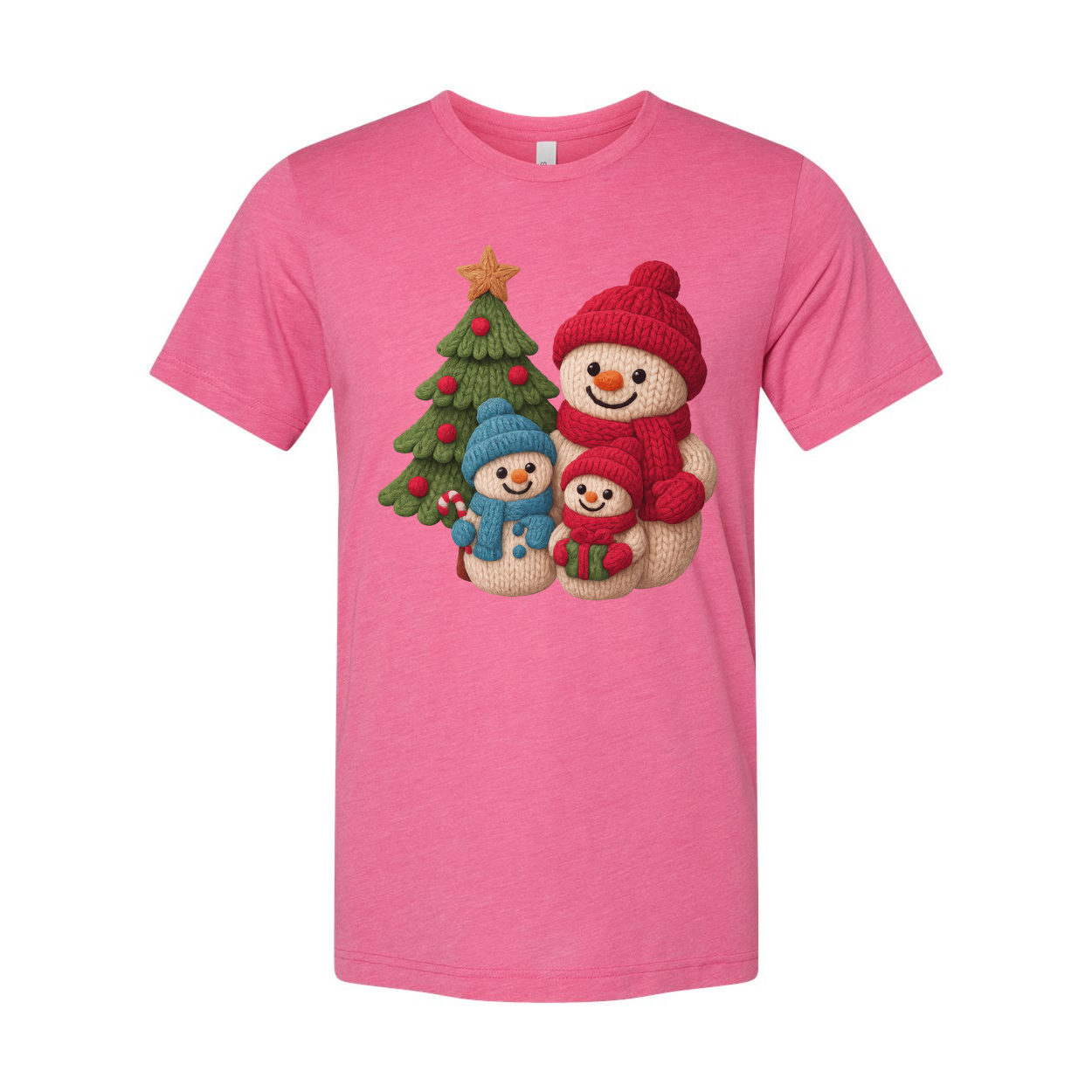 Christmas Snowmen Family Knit Style Graphic T Shirt With Tree And Gift Design For Adults And Kids