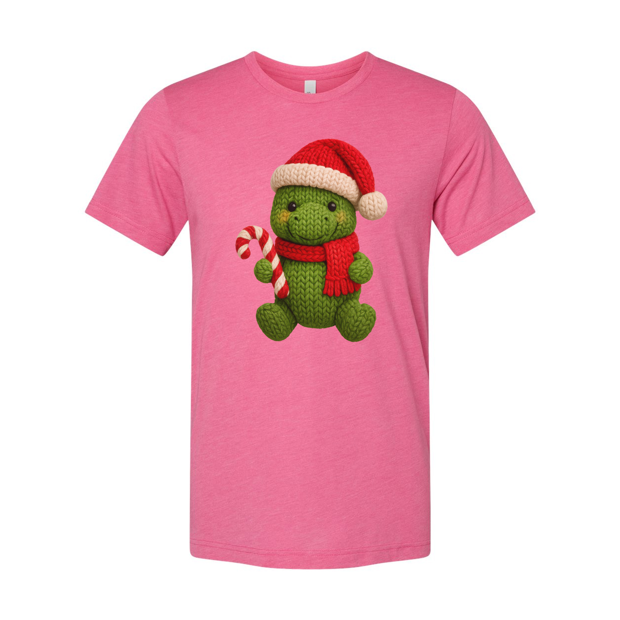 Green Knit Turtle Christmas T Shirt With Santa Hat And Candy Cane Design For Holiday