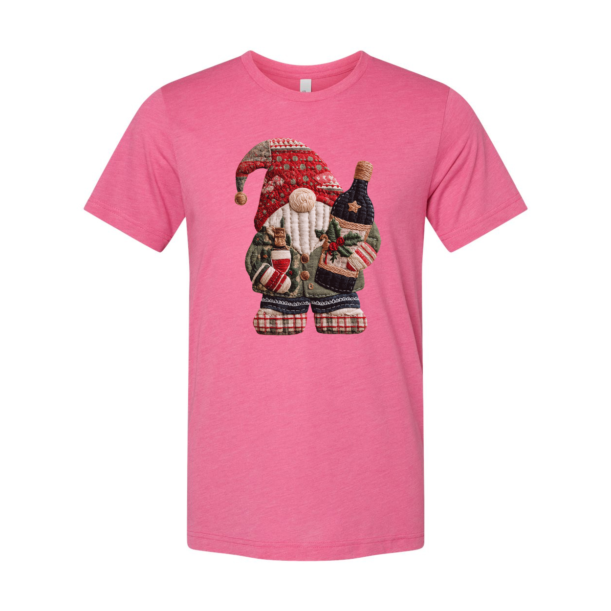 Christmas Santa Claus Knitted Patch T Shirt Featuring Bottle Wrapped Gifts And Festive Details