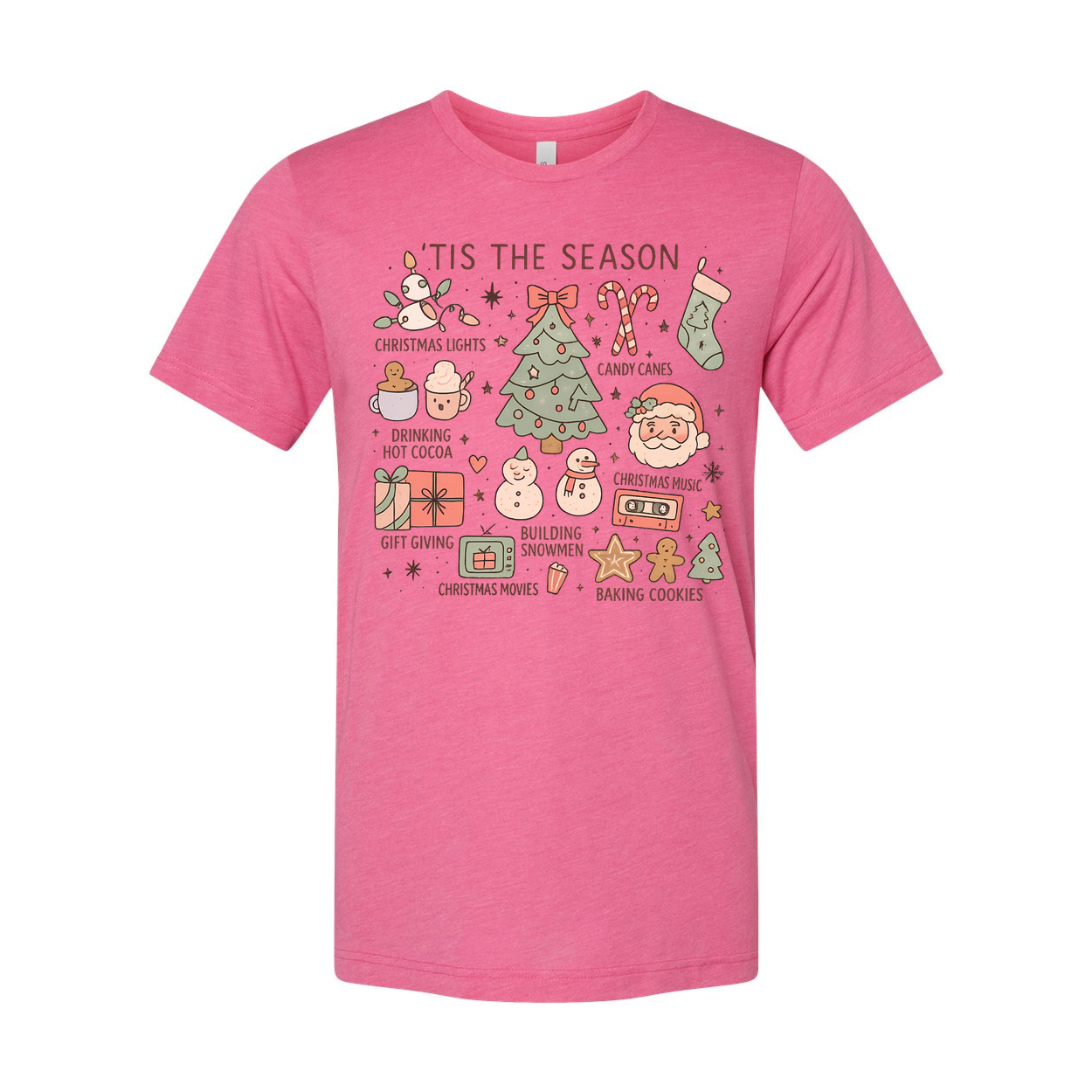Tis The Season Christmas Unisex T Shirt With Tree And Holiday Icons Graphic Tee Festive