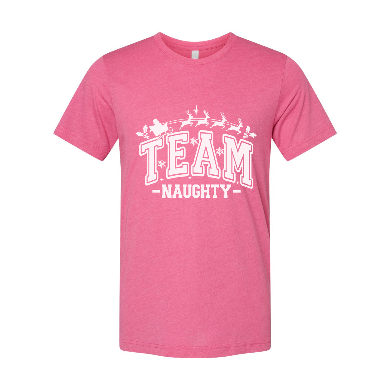 Team Naughty Christmas Graphic T Shirt Unisex Holiday Tee With Santa Sleigh Design