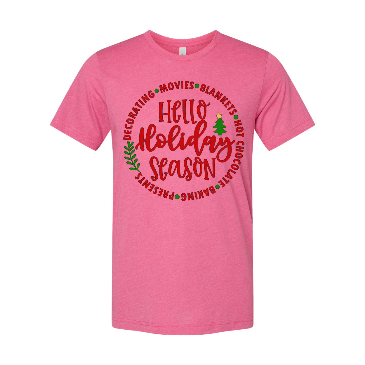 Hello Holidays Season Unisex Christmas T Shirt With Circular Festive Graphic Design
