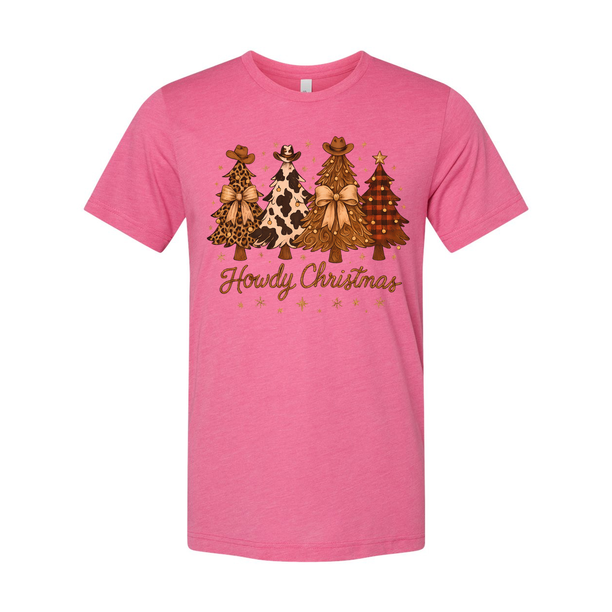 Unisex Christmas T Shirt With Howdy Christmas Tree Graphic Leopard Print Cow Print Plaid Trees
