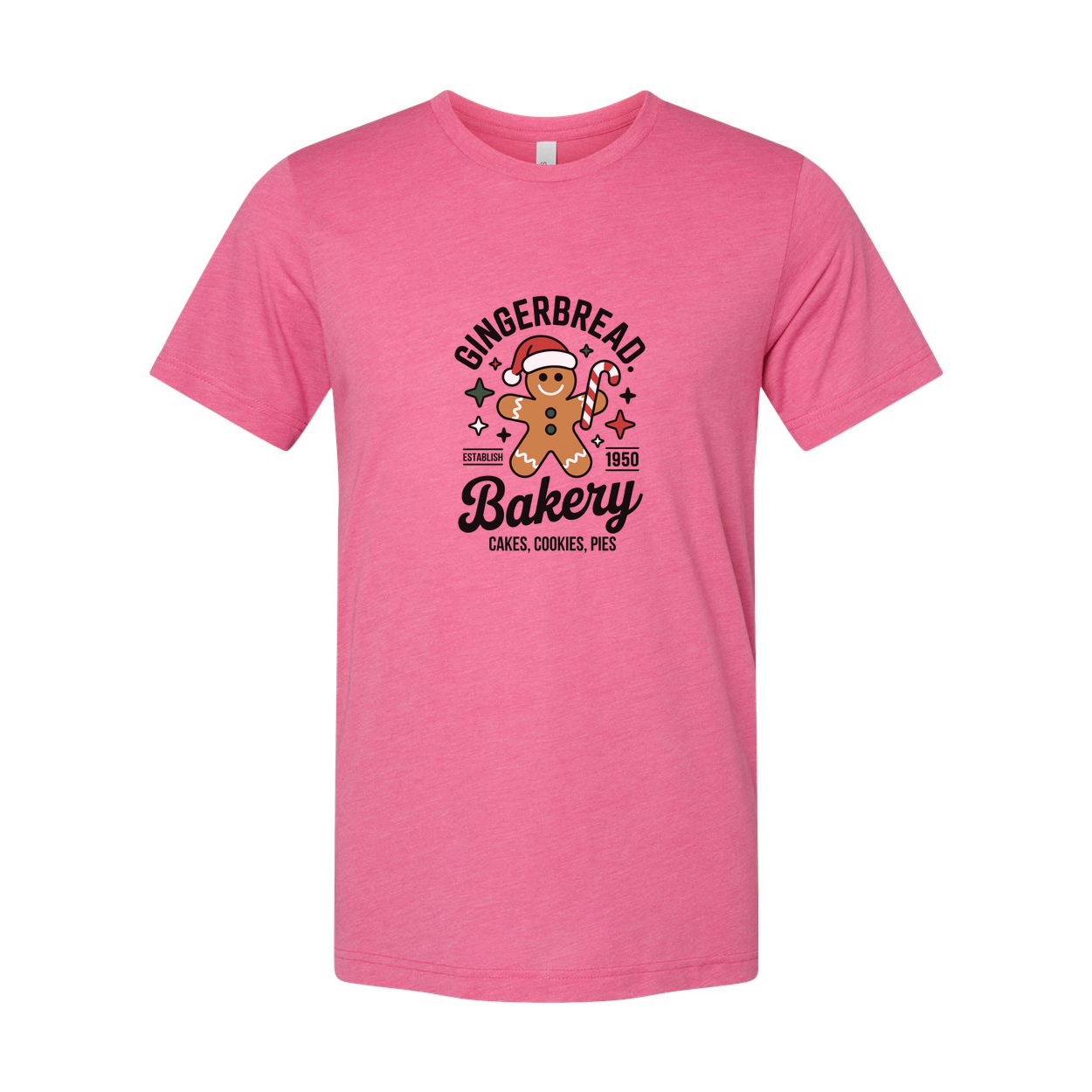Gingerbread Bakery Christmas Unisex T Shirt Featuring Santa Gingerbread Man Design