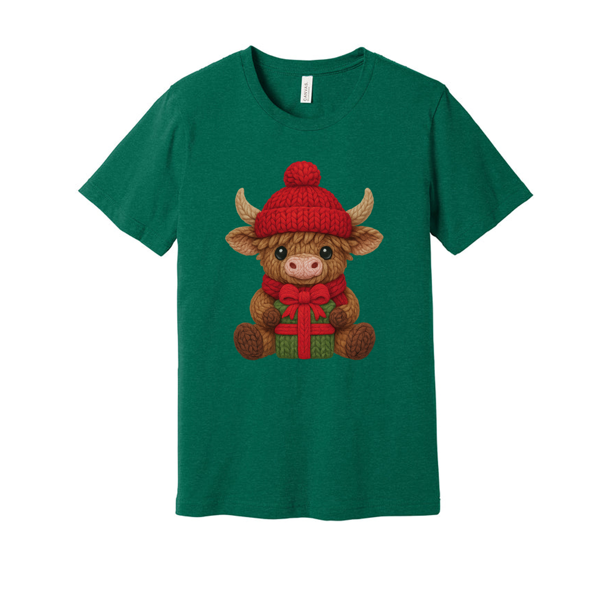 Christmas Knit Cow Calf With Red Hat And Gift Graphic T Shirt For Men And Women Unisex Cotton Tee