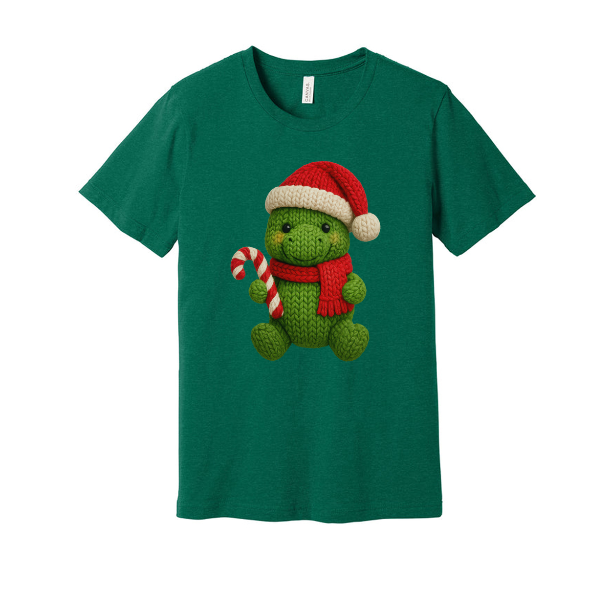 Green Knit Turtle Christmas T Shirt With Santa Hat And Candy Cane Design For Holiday