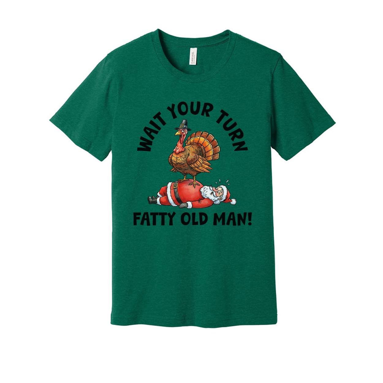 Funny Christmas T Shirt With Turkey Standing On Santa Claus Illustration For Holiday Gift