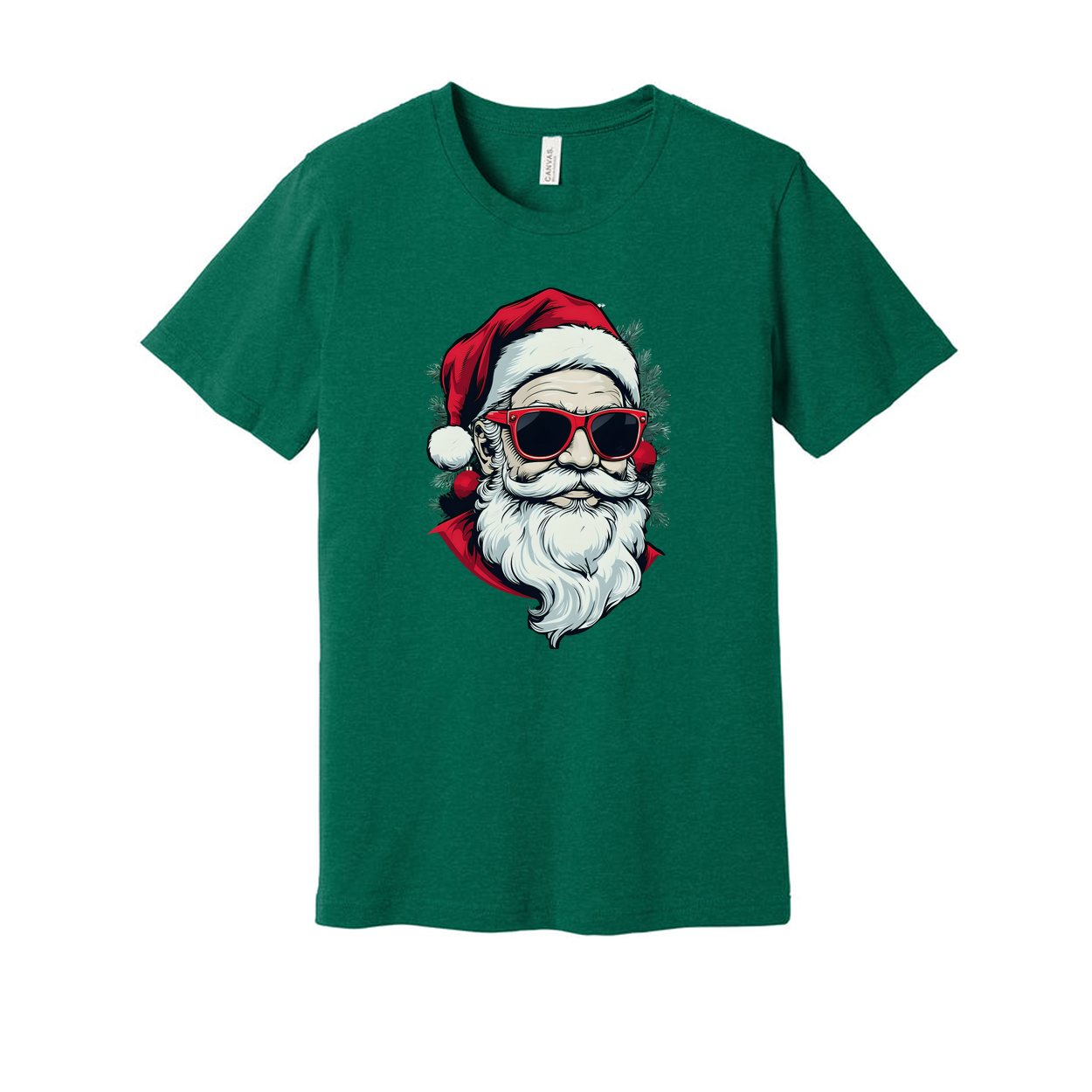 Unisex Christmas T Shirt Featuring Santa Claus Graphic With Red Sunglasses And Festive Tree