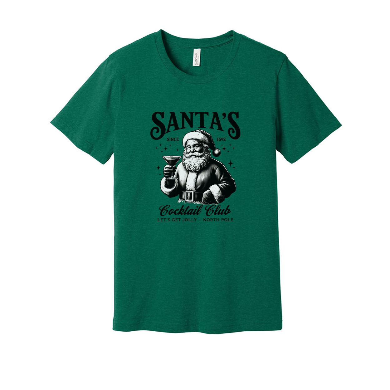 Santa's Cocktail Club Unisex Christmas Graphic Tee Featuring Santa With A Cocktail