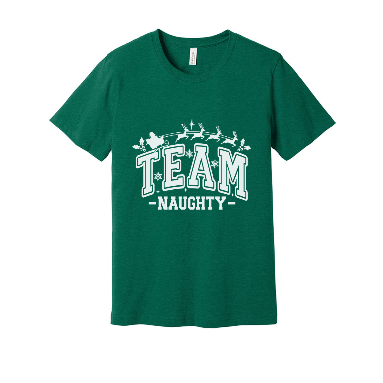 Team Naughty Christmas Graphic T Shirt Unisex Holiday Tee With Santa Sleigh Design