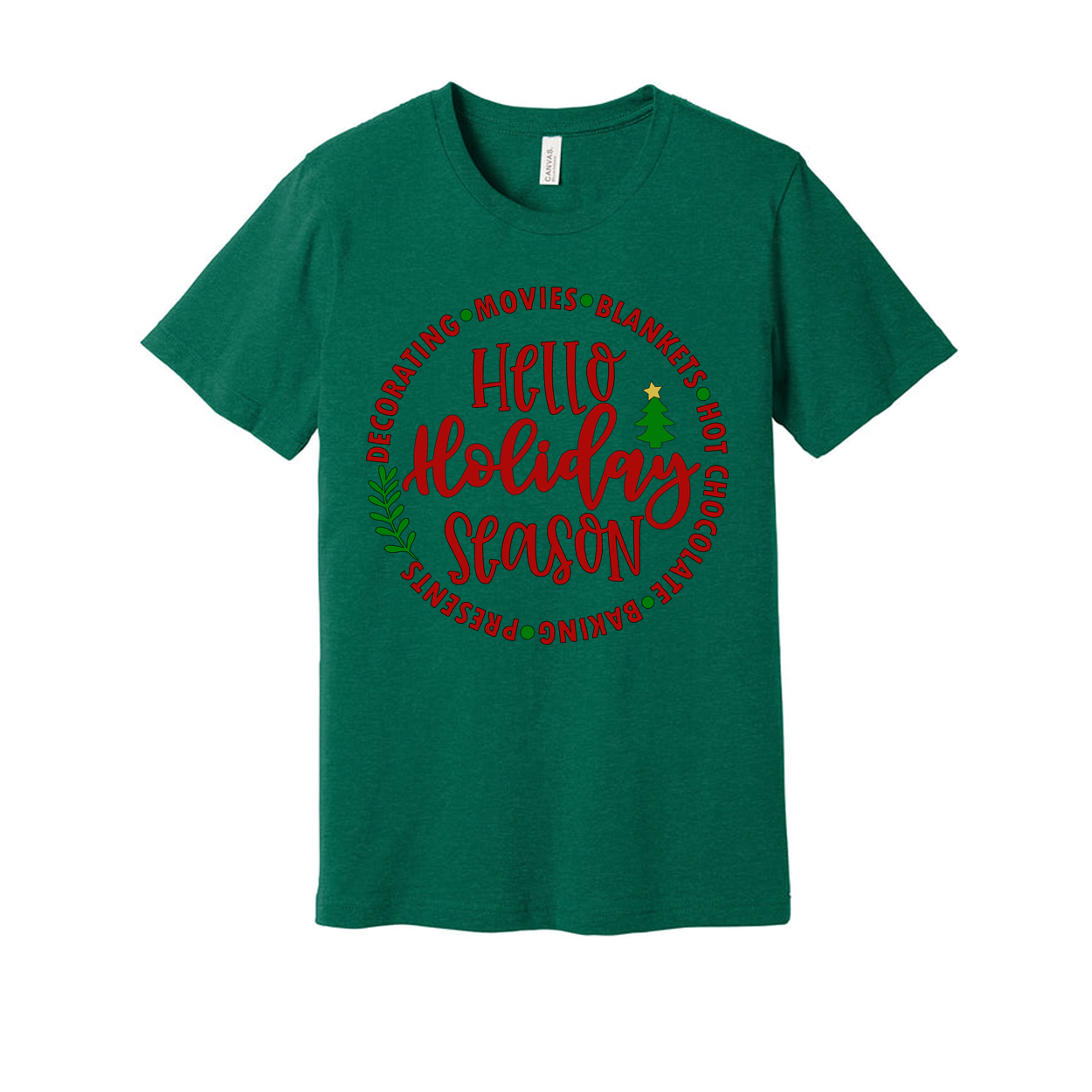 Hello Holidays Season Unisex Christmas T Shirt With Circular Festive Graphic Design