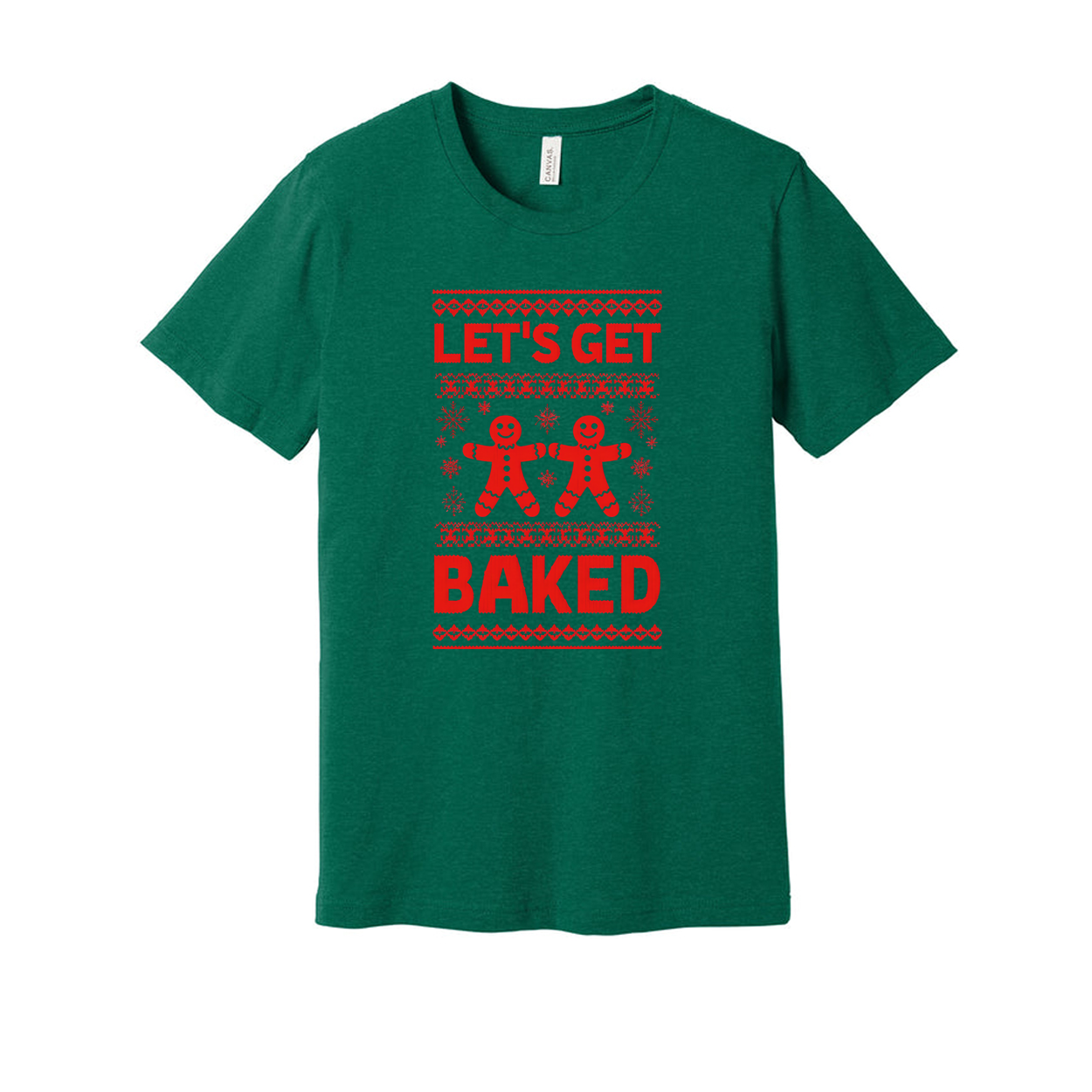 Let's Get Baked Christmas Unisex T Shirt With Gingerbread Figures Festive Graphic Tee