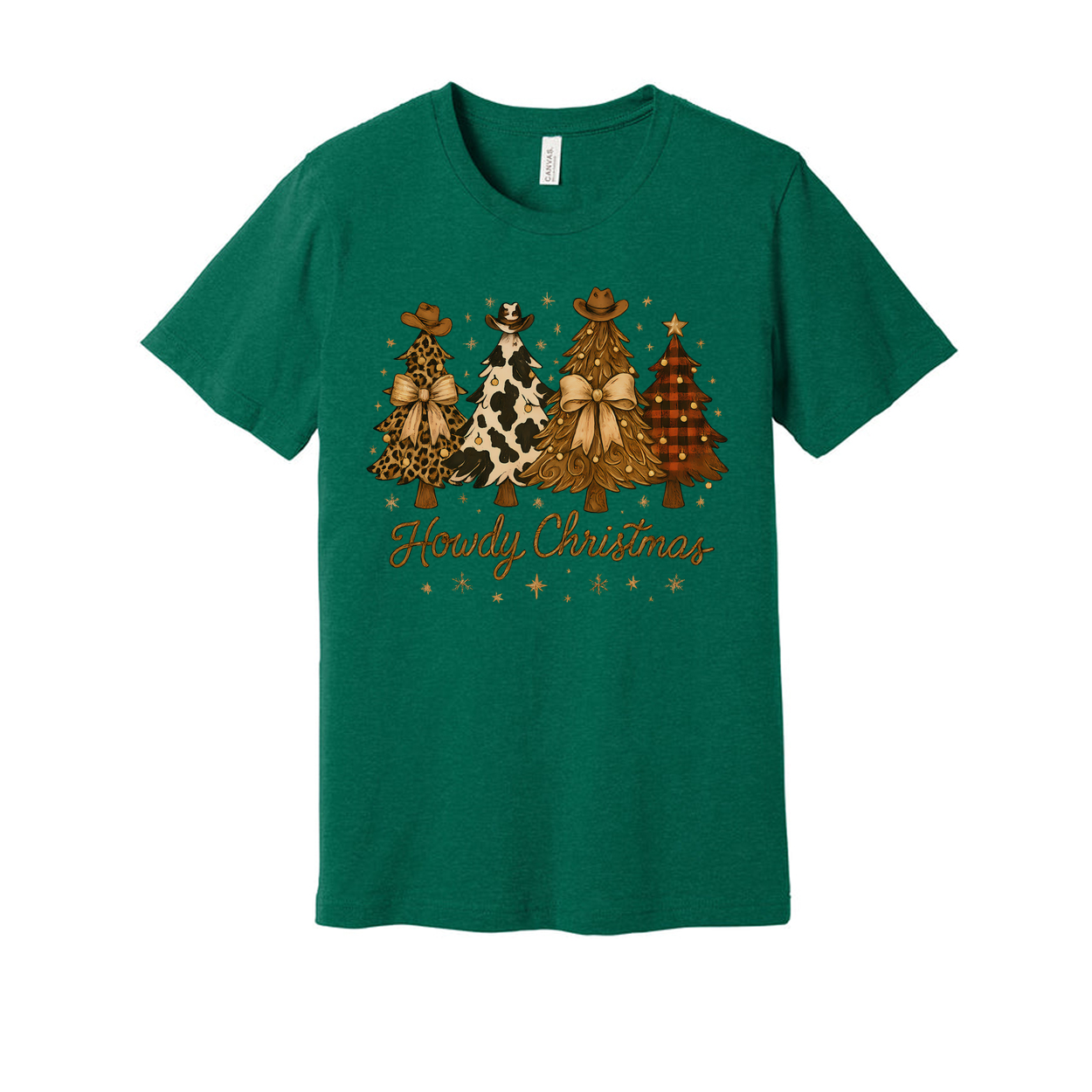 Unisex Christmas T Shirt With Howdy Christmas Tree Graphic Leopard Print Cow Print Plaid Trees