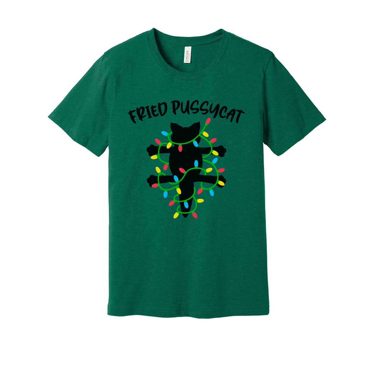 Fried Pussycat Christmas Lights Graphic T Shirt For Unisex Cotton Short Sleeve Tee