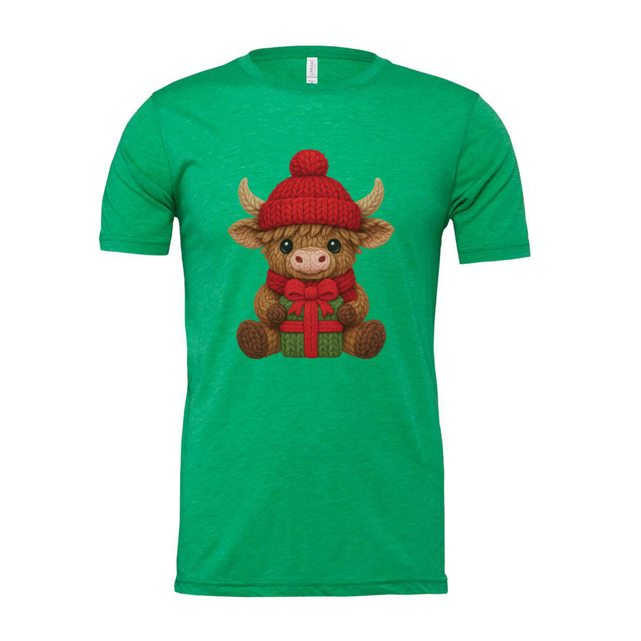 Christmas Knit Cow Calf With Red Hat And Gift Graphic T Shirt For Men And Women Unisex Cotton Tee