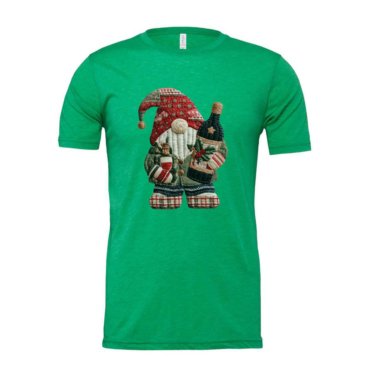 Christmas Santa Claus Knitted Patch T Shirt Featuring Bottle Wrapped Gifts And Festive Details