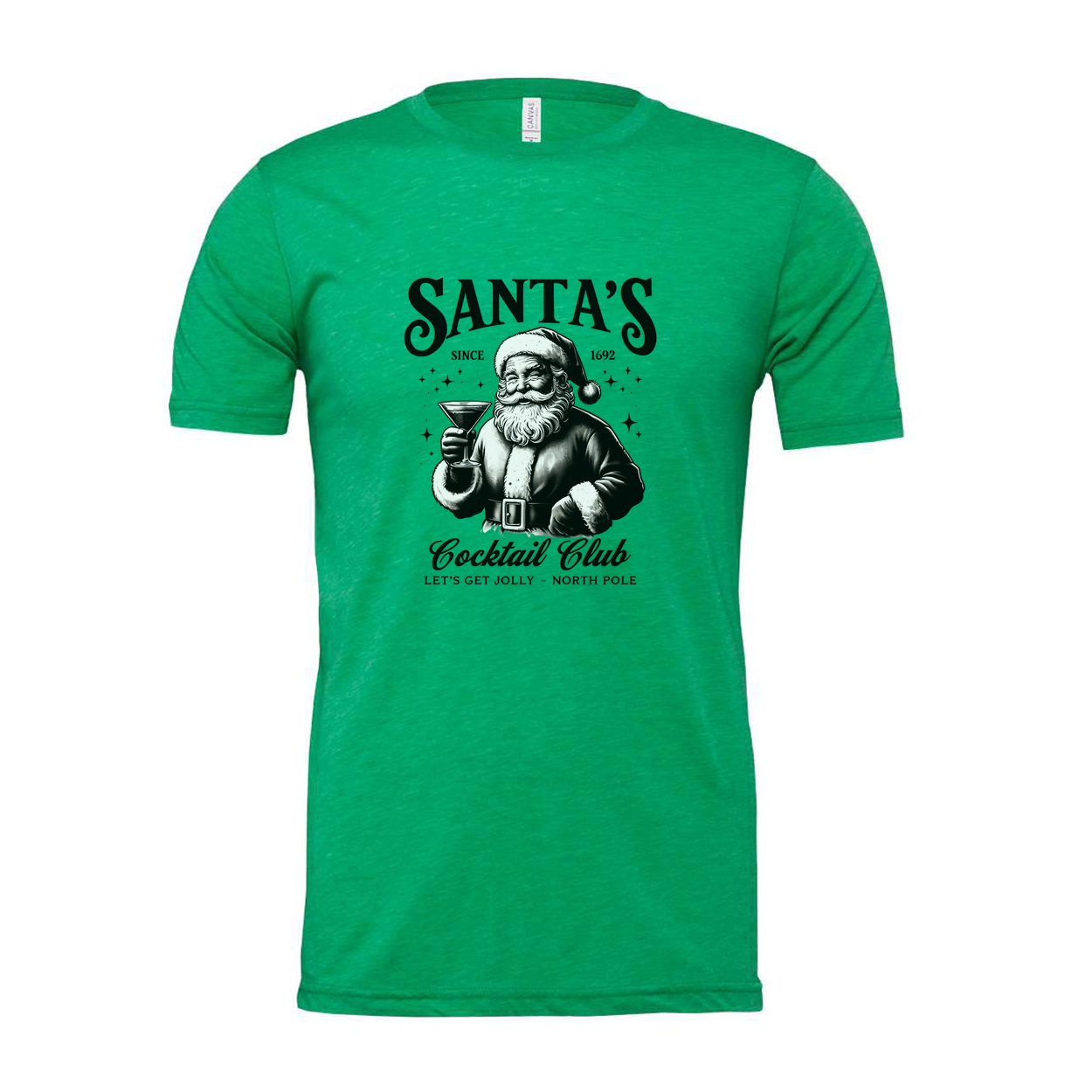 Santa's Cocktail Club Unisex Christmas Graphic Tee Featuring Santa With A Cocktail