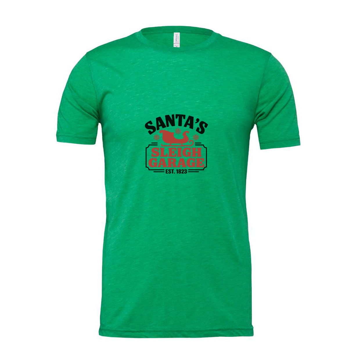 Santa's Sleigh Garage Christmas Graphic Tee Shirt Unisex Est 1823 Holiday Gift Idea
