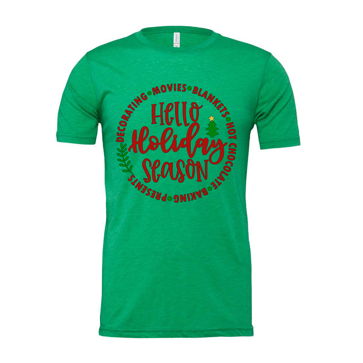 Hello Holidays Season Unisex Christmas T Shirt With Circular Festive Graphic Design