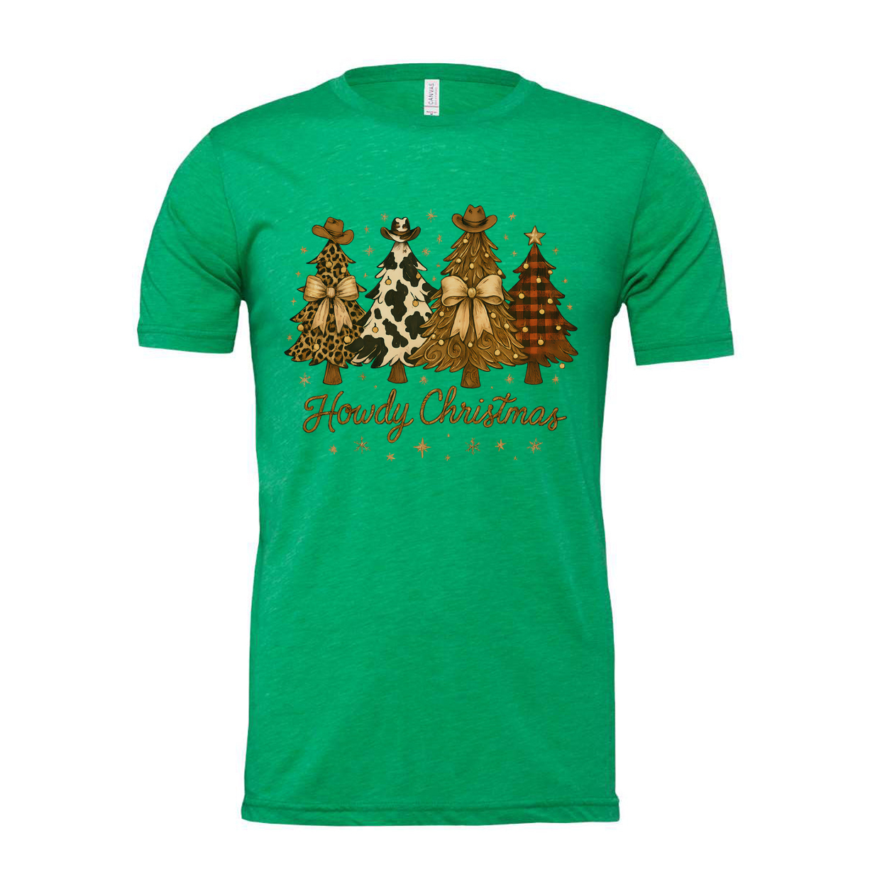 Unisex Christmas T Shirt With Howdy Christmas Tree Graphic Leopard Print Cow Print Plaid Trees