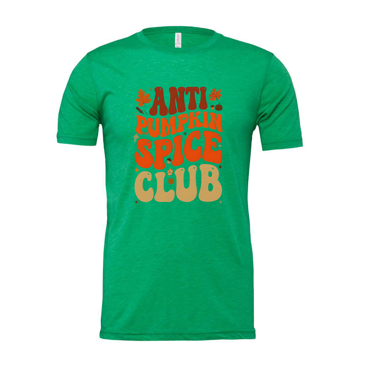 Anti Pumpkin Spice Club Unisex T Shirt With Retro Typography And Autumn Leaves Design
