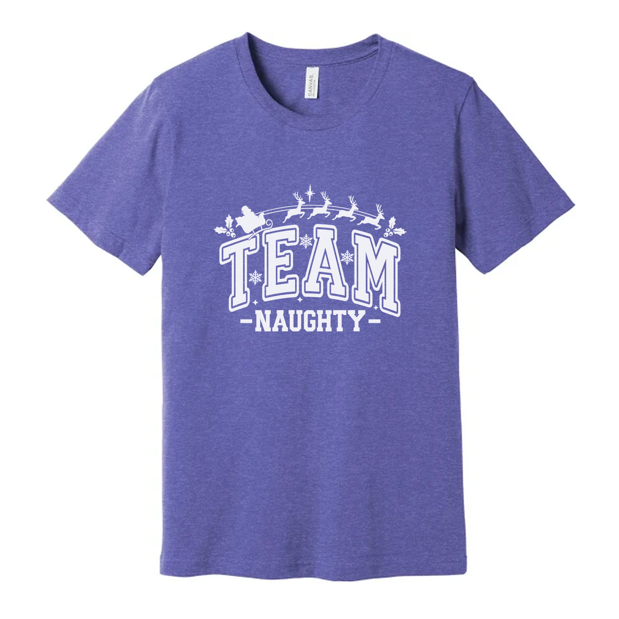 Team Naughty Christmas Graphic T Shirt Unisex Holiday Tee With Santa Sleigh Design