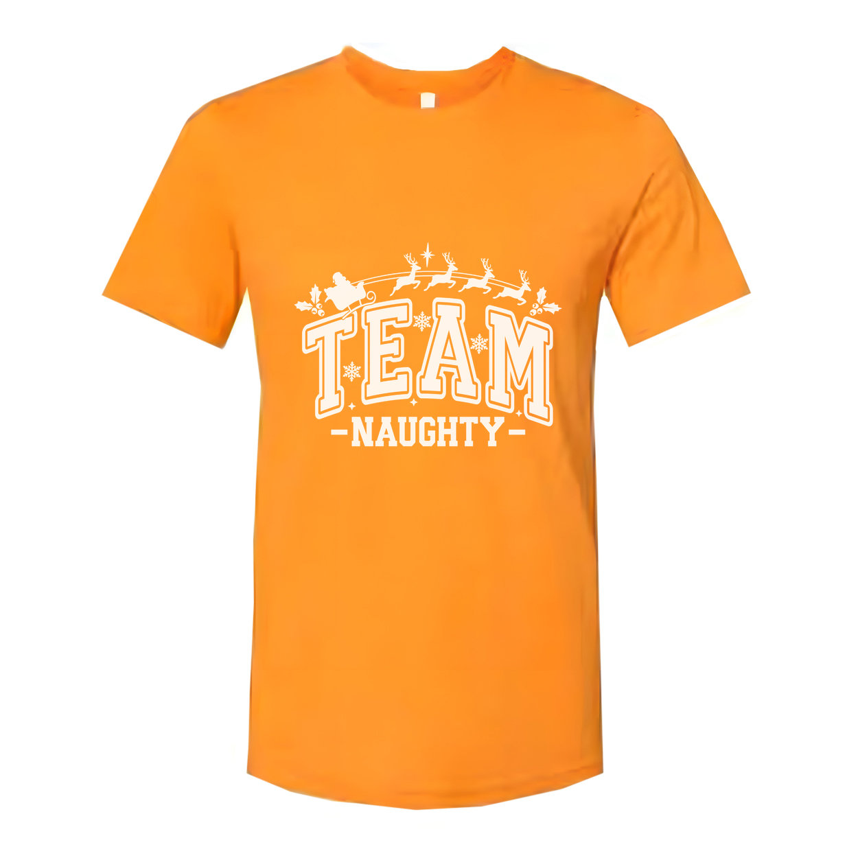 Team Naughty Christmas Graphic T Shirt Unisex Holiday Tee With Santa Sleigh Design