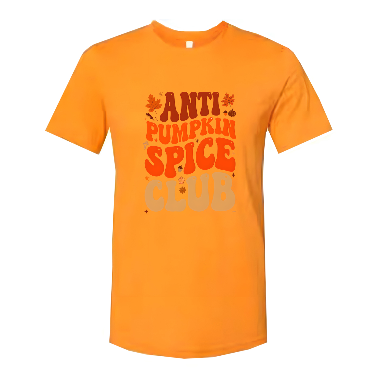 Anti Pumpkin Spice Club Unisex T Shirt With Retro Typography And Autumn Leaves Design