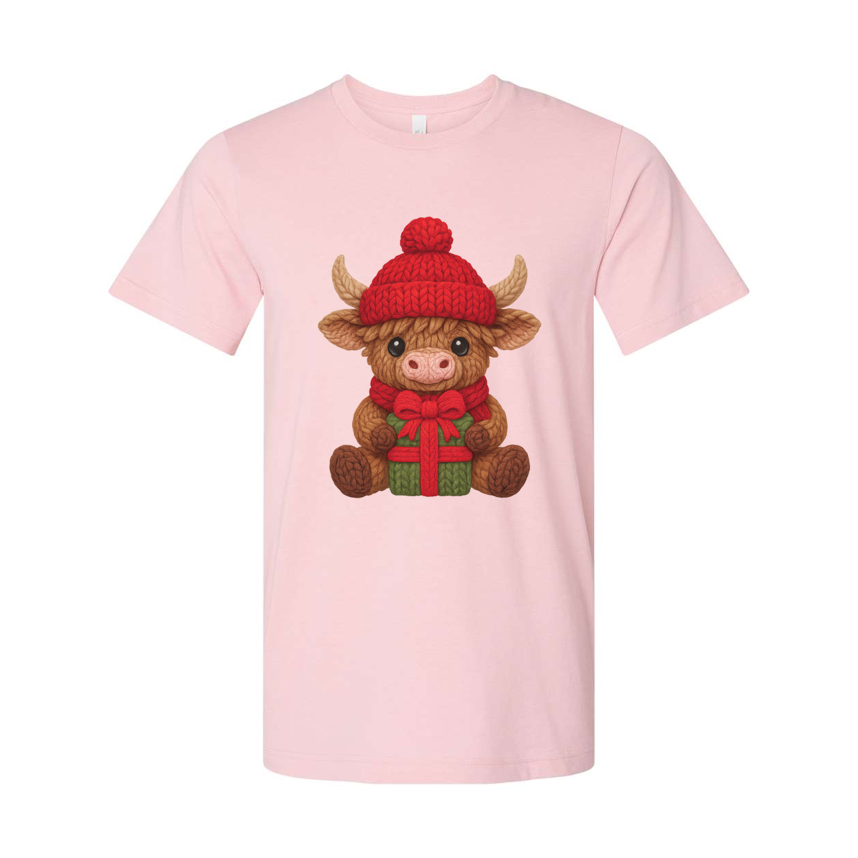 Christmas Knit Cow Calf With Red Hat And Gift Graphic T Shirt For Men And Women Unisex Cotton Tee