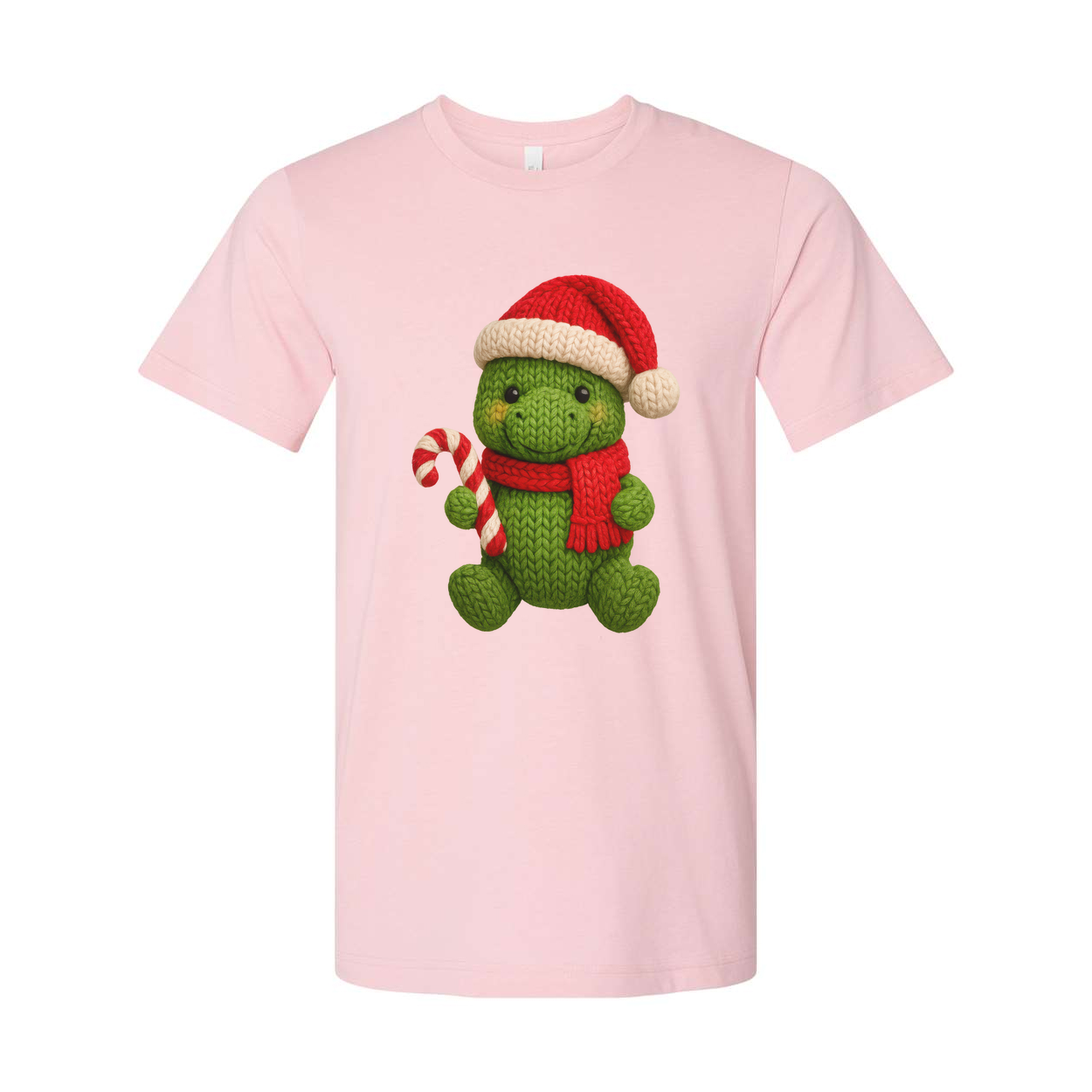 Green Knit Turtle Christmas T Shirt With Santa Hat And Candy Cane Design For Holiday