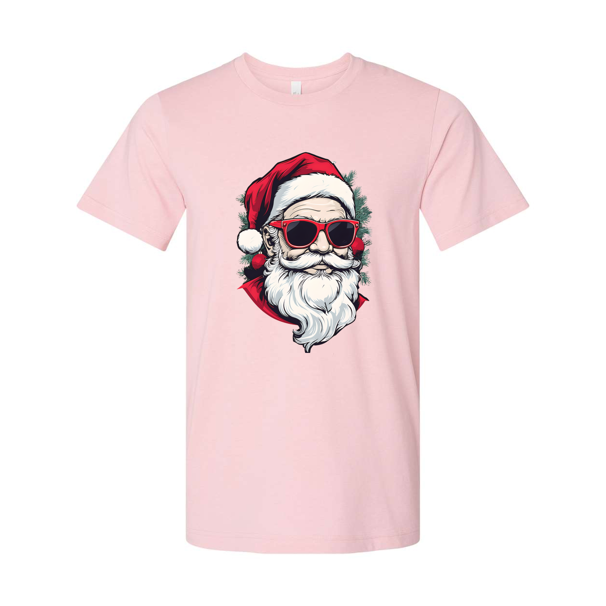 Unisex Christmas T Shirt Featuring Santa Claus Graphic With Red Sunglasses And Festive Tree