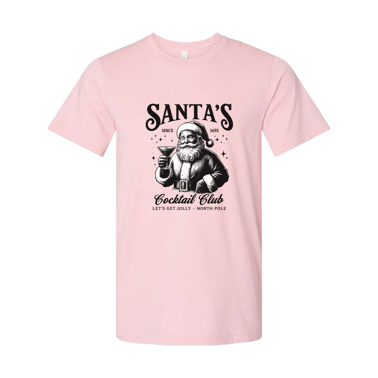 Santa's Cocktail Club Unisex Christmas Graphic Tee Featuring Santa With A Cocktail