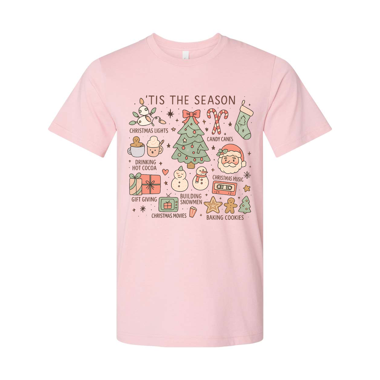 Tis The Season Christmas Unisex T Shirt With Tree And Holiday Icons Graphic Tee Festive
