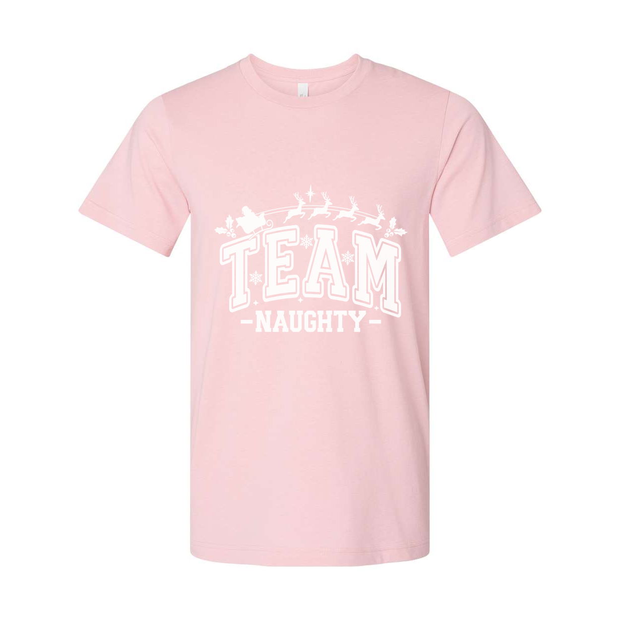 Team Naughty Christmas Graphic T Shirt Unisex Holiday Tee With Santa Sleigh Design
