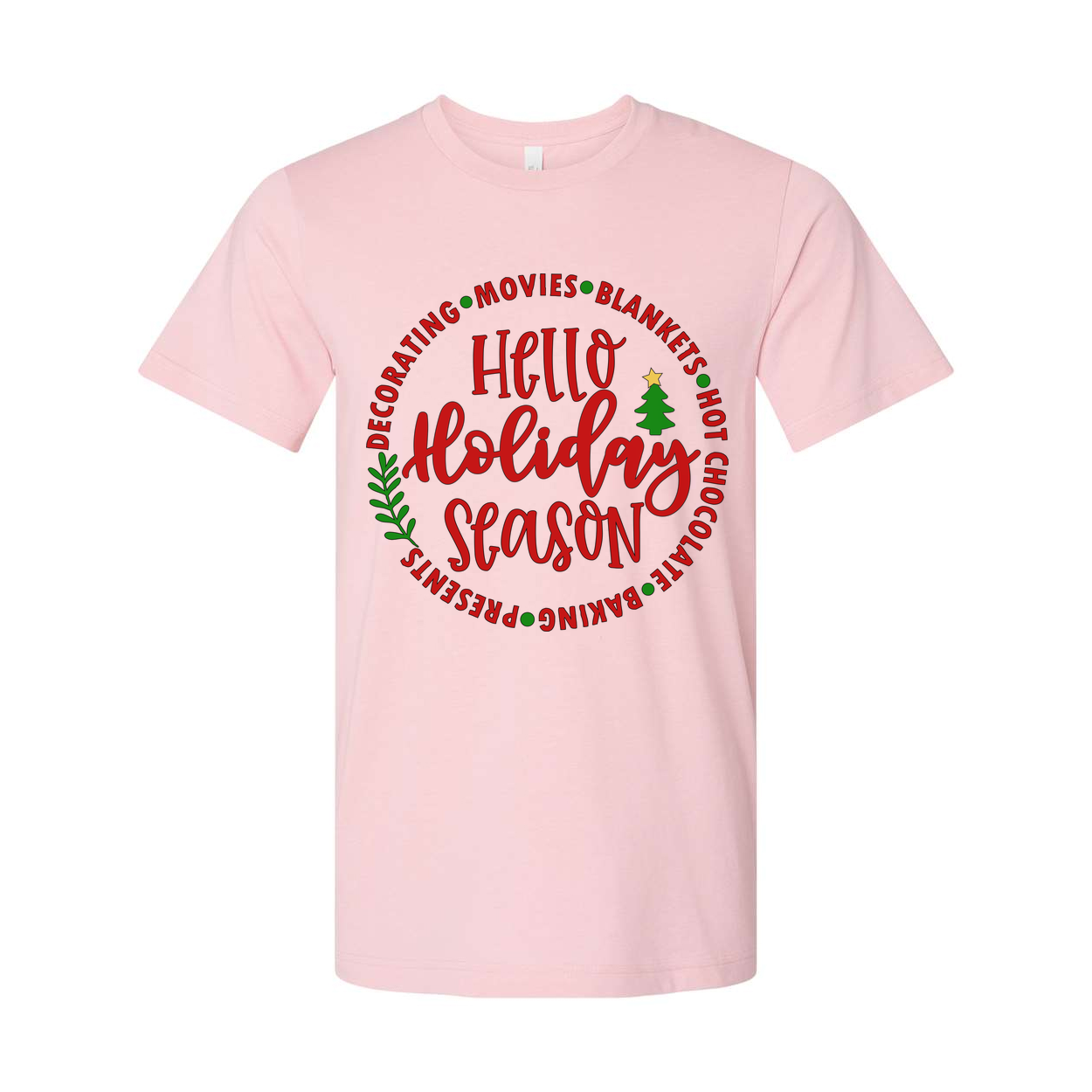 Hello Holidays Season Unisex Christmas T Shirt With Circular Festive Graphic Design