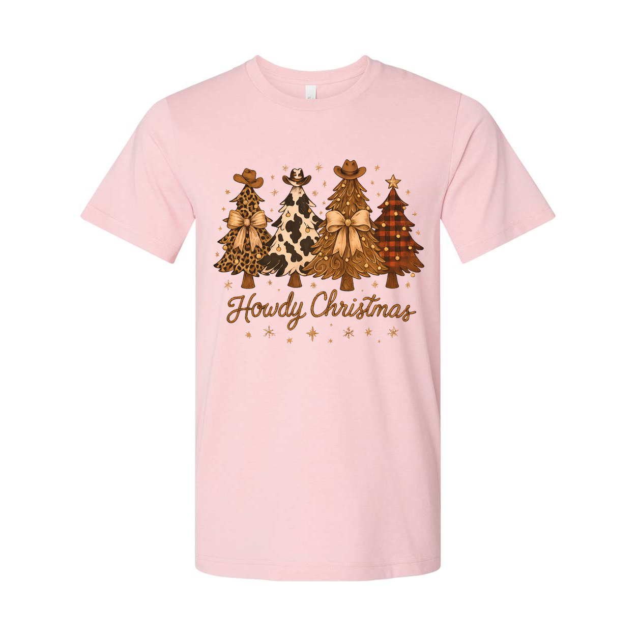 Unisex Christmas T Shirt With Howdy Christmas Tree Graphic Leopard Print Cow Print Plaid Trees