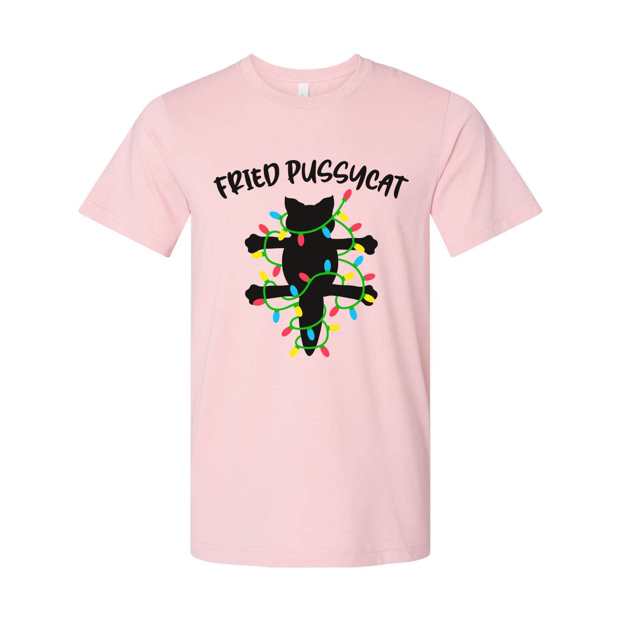 Fried Pussycat Christmas Lights Graphic T Shirt For Unisex Cotton Short Sleeve Tee