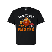 Time To Get Basted Thanksgiving Unisex Graphic T Shirt With Cartoon Turkey And Beer Mug