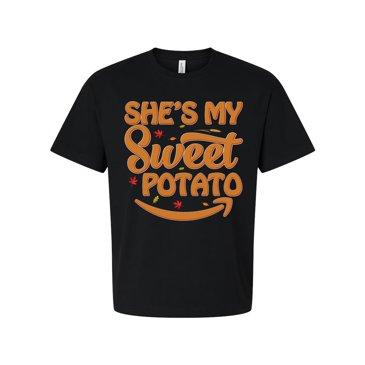 She's My Sweet Potato Thanksgiving Unisex Graphic T Shirt With Fall Leaves Design
