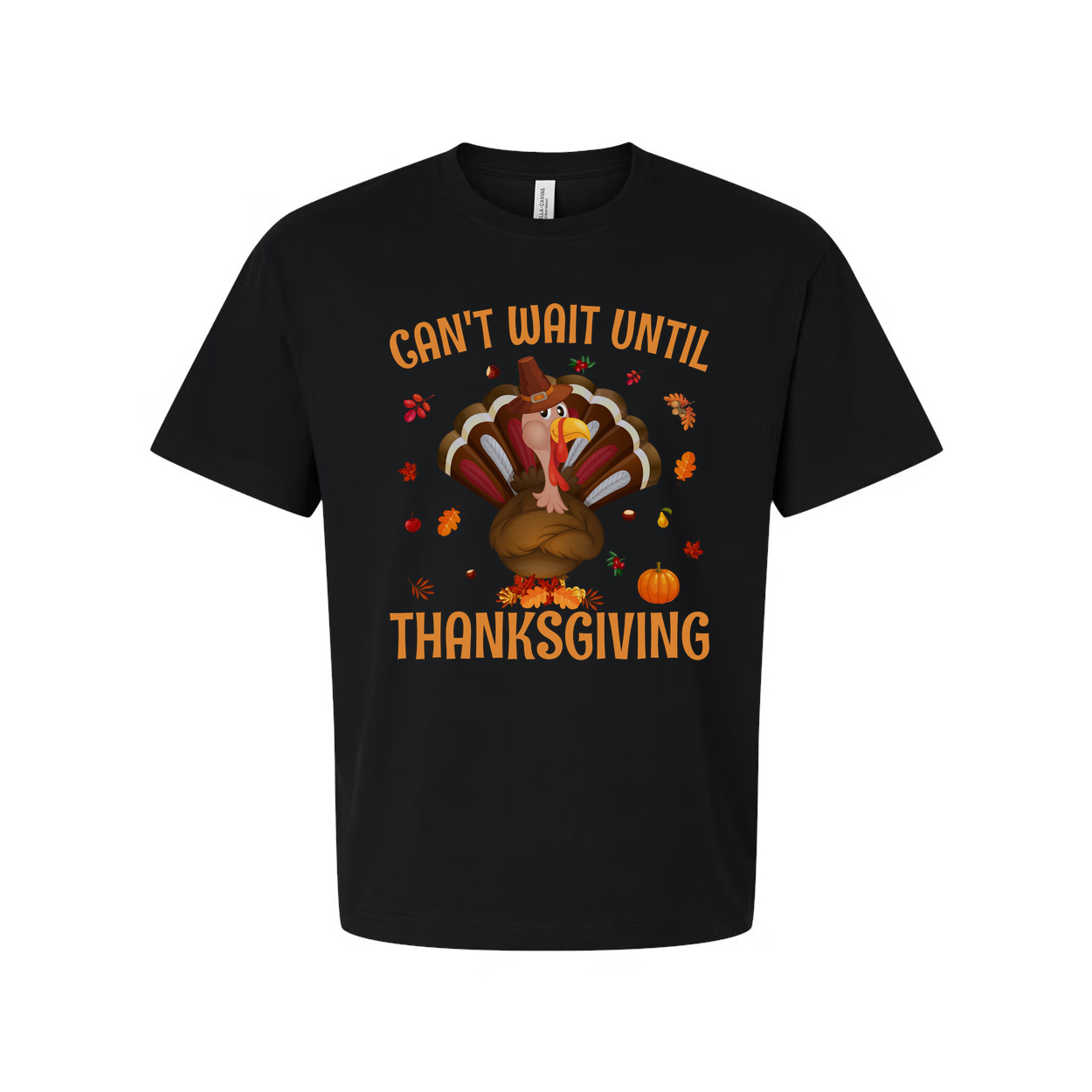 Unisex Thanksgiving T Shirt Cant Wait Until Thanksgiving Cartoon Turkey With Autumn Leaves