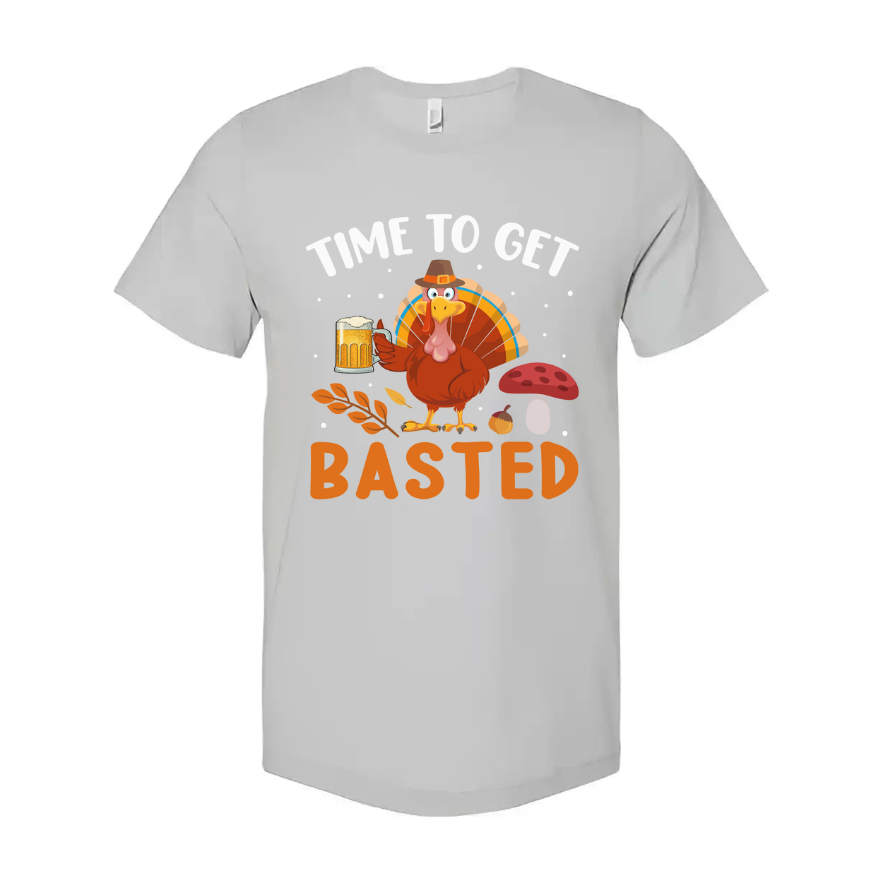 Time To Get Basted Thanksgiving Unisex Graphic T Shirt With Cartoon Turkey And Beer Mug