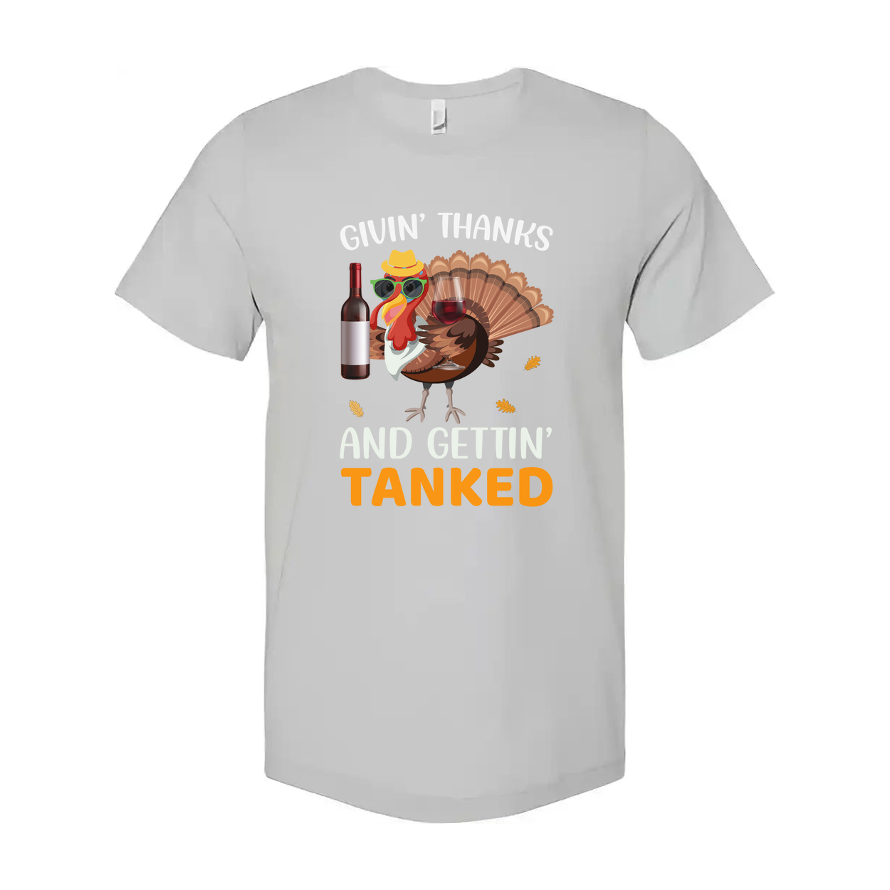 Thanksgiving Unisex T Shirt Featuring Cartoon Turkey With Sunglasses Hat Wine Bottle And Glass