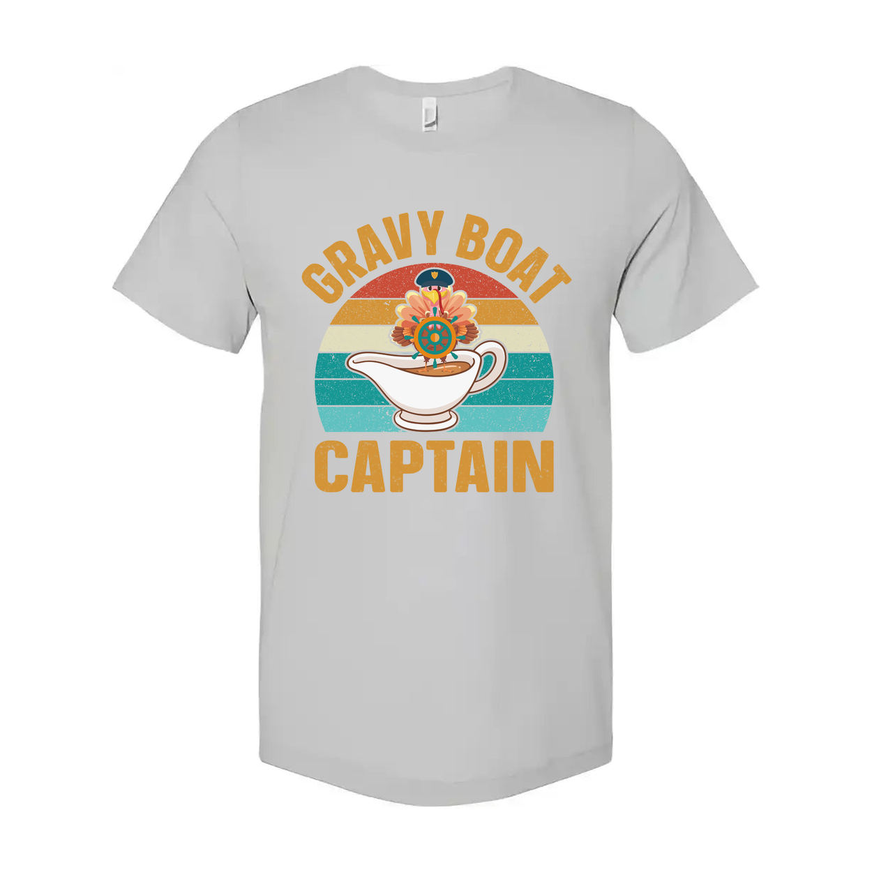 Gravy Boat Captain Unisex T Shirt With Retro Sunset Stripes And Sailor Hat Emblem
