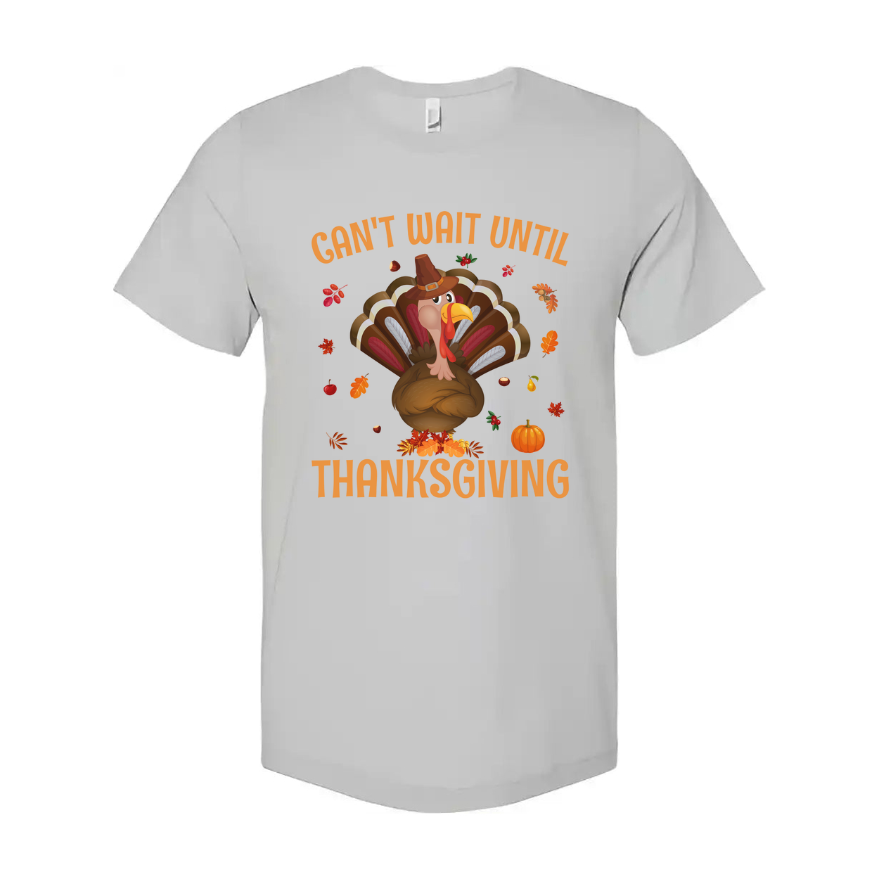 Unisex Thanksgiving T Shirt Cant Wait Until Thanksgiving Cartoon Turkey With Autumn Leaves